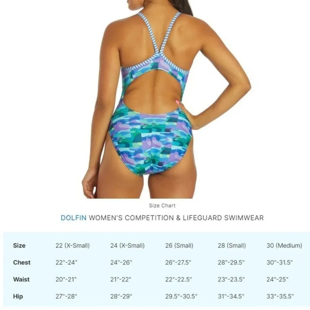 Dolphin Uglies V-2 Back One Piece Swimsuit Women Small Orange Teal Purple‎